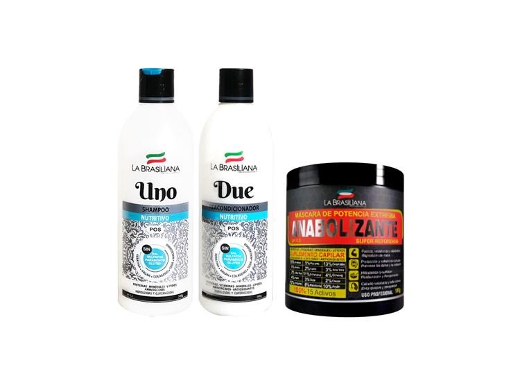 SHAMPOO UNO + REACONDICIONADOR DUE + MÁSCARA ANABOLIZANTE - 1