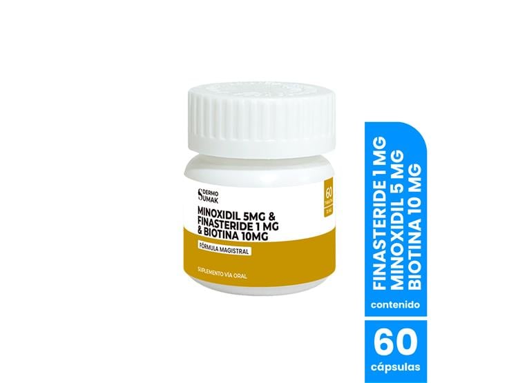 FINASTERIDE 1MG Y MINOXIDIL 5MG Y BIOTINA 10MG 60 CAP DERMO SUMAK - 1