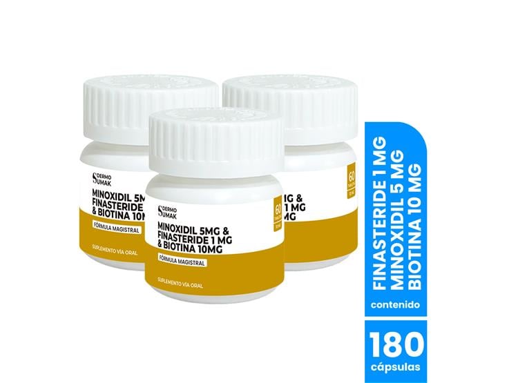 FINASTERIDE 1MG Y MINOXIDIL 5MG Y BIOTINA 10MG 60CAP DERMO SUMAK 3 UND - 1