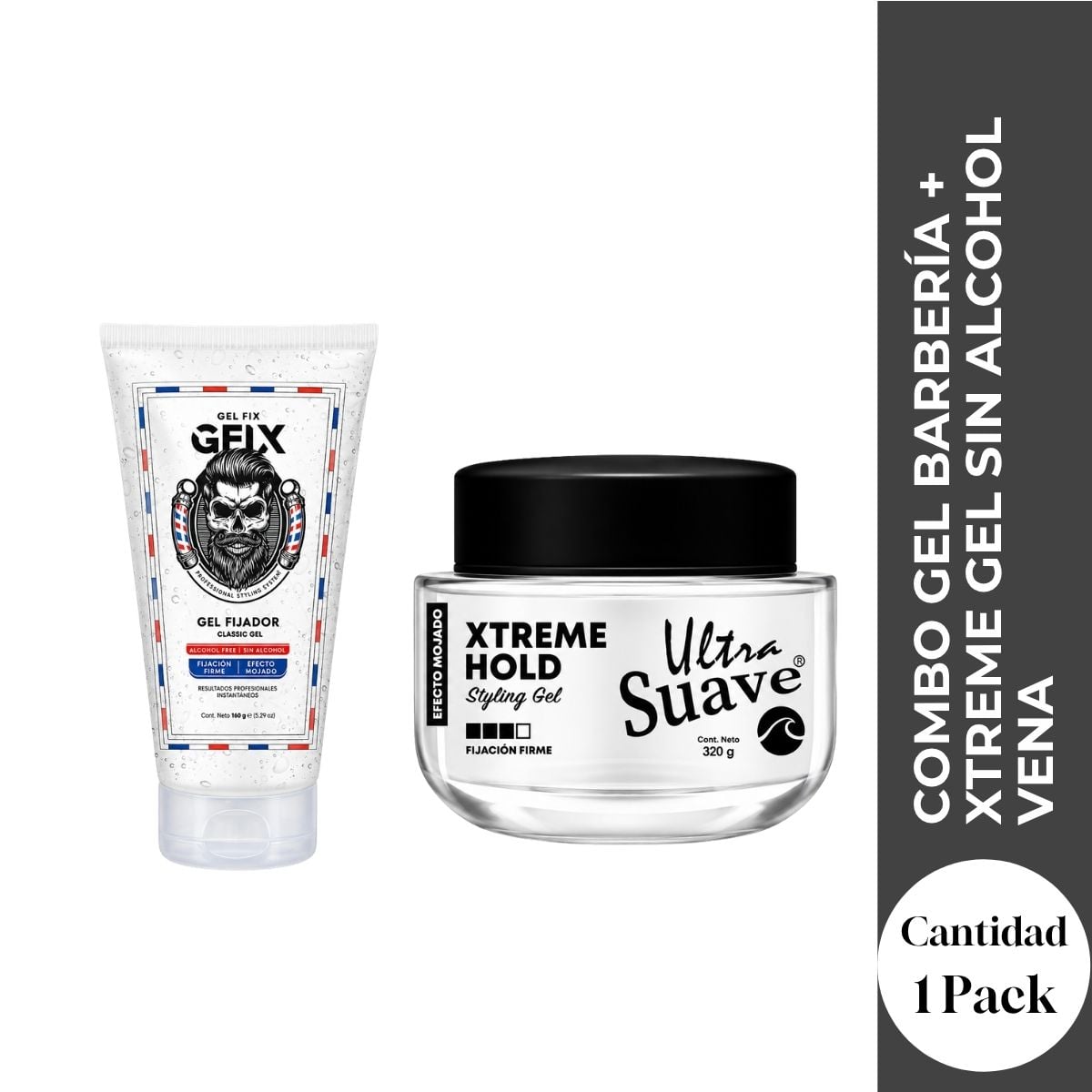 COMBO GEL BARBERIA + XTREME GEL SIN ALCOHOL VENA - FIJACION PRO Y EXTREMA SIN ALCOHOL - 1