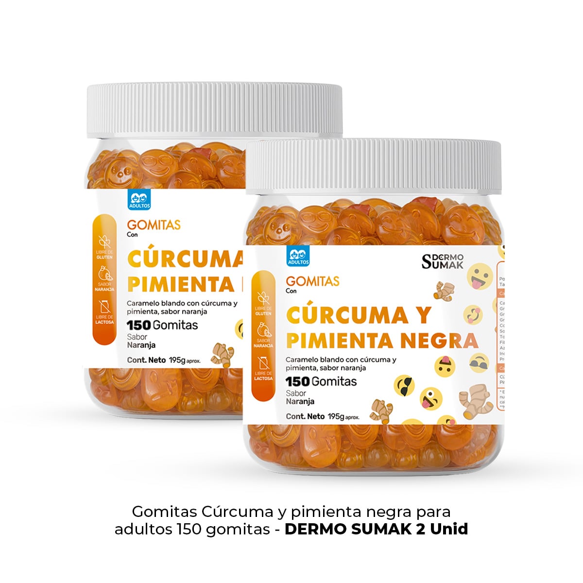 GOMITAS DE CURCUMA Y PIMIENTA NEGRA ADULTOS 150 GOMITAS - DERMO SUMAK 2UNI - 1