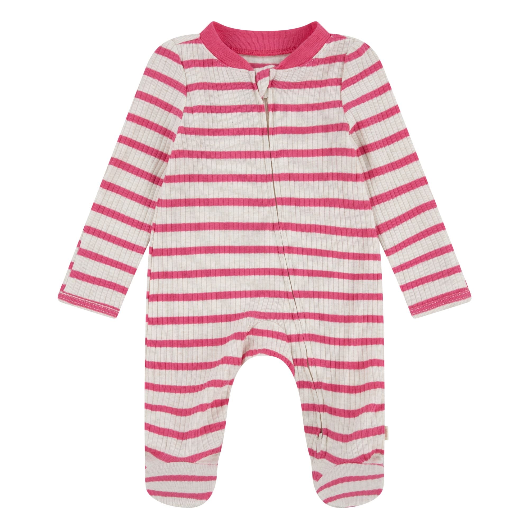 PIJAMA PARA BEBÉ NIÑA HUGGIES ALGODÓN ORGÁNICO DISEÑO RAYAS ROSADO TALLA 3 MESES - 1