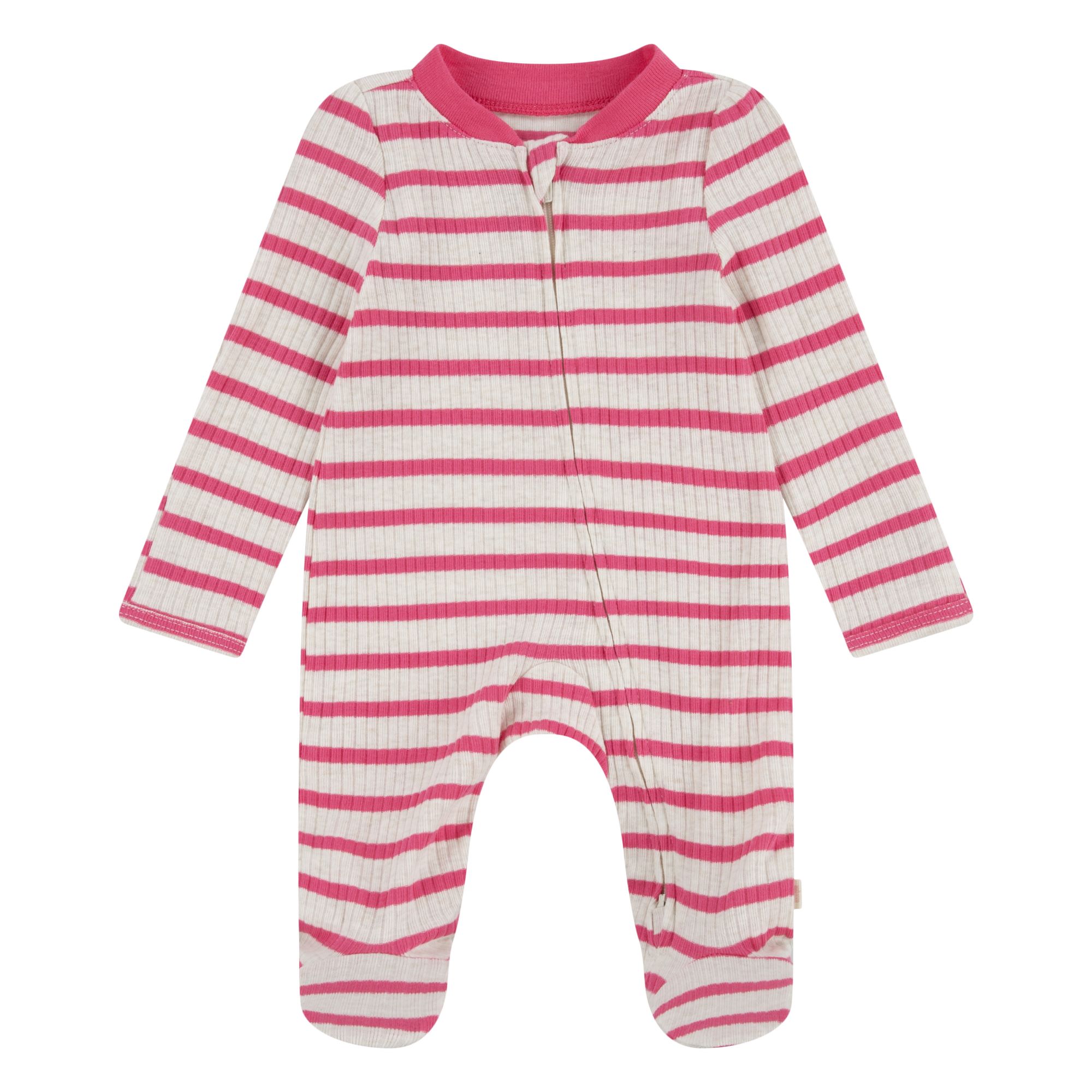 PIJAMA PARA BEBÉ NIÑA HUGGIES ALGODÓN ORGÁNICO DISEÑO RAYAS ROSADO TALLA 6 MESES - 1