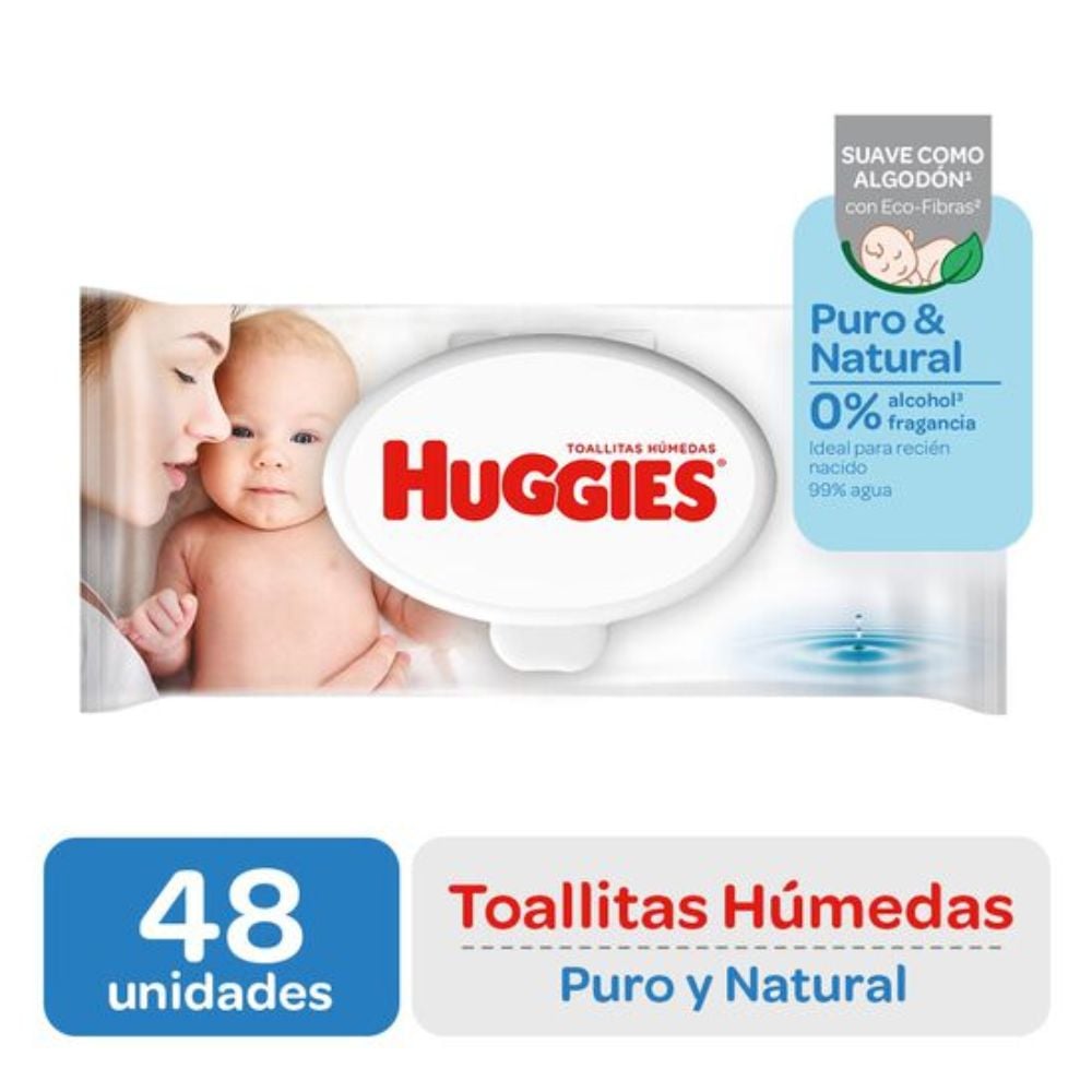 TOALLITAS HUMEDAS HUGGIES PURO Y NATURAL 48 UNID - 1
