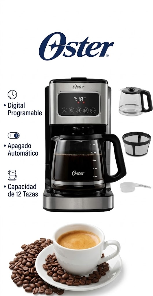 OSTER CAFETERA PROGRAMABLE DE 12 TAZAS CON PANTALLA TACTIL BVSTDC4403 - 1