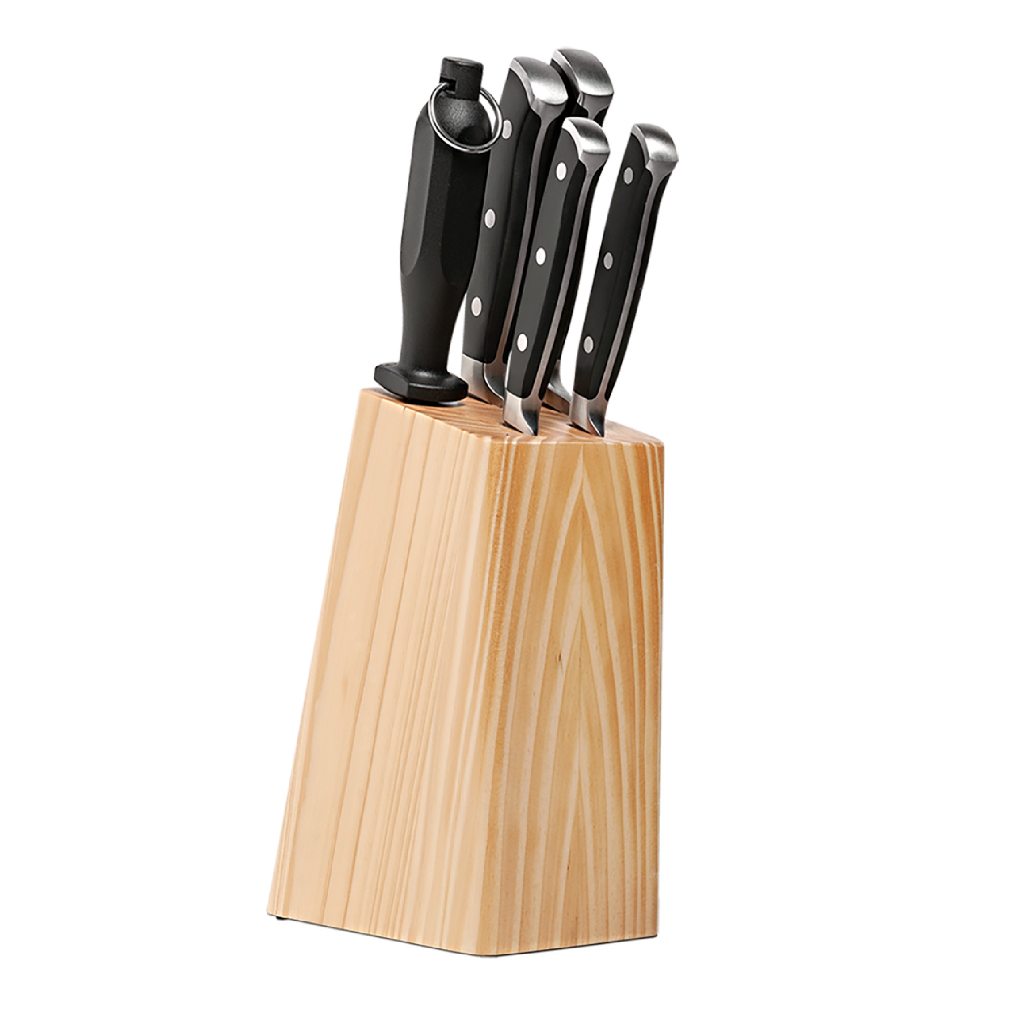 JUEGO DE CUCHILLOS 7 PIEZAS TACO DE MADERA ACERO INOXIDABLE BRINOX INFINITY - 1
