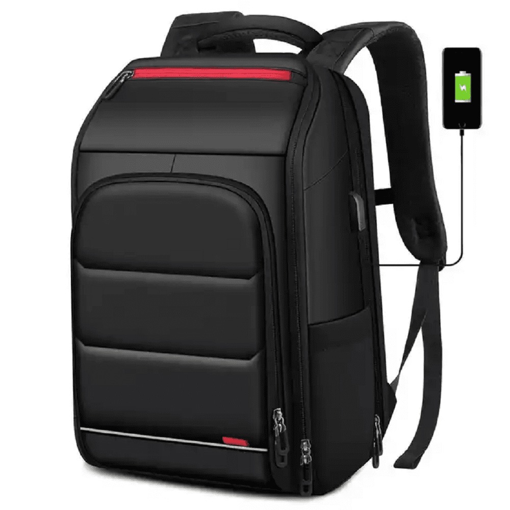 MOCHILA PWST8005 NEGRO CON BOLSILLO ANTI DERRAME PORTALAPTOP 15.6 USB TSA APERTURA 180 GRADOS 30L - 1