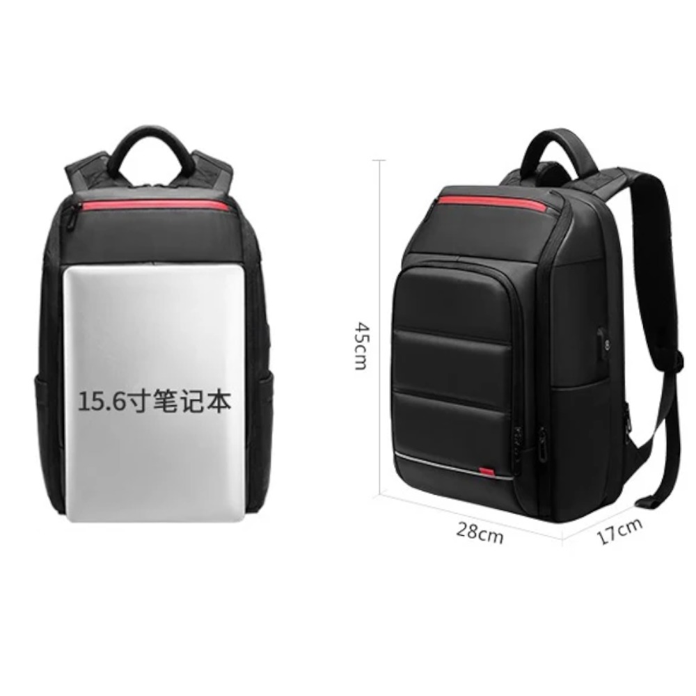 MOCHILA PWST8005 NEGRO CON BOLSILLO ANTI DERRAME PORTALAPTOP 15.6 USB TSA APERTURA 180 GRADOS 30L - 6