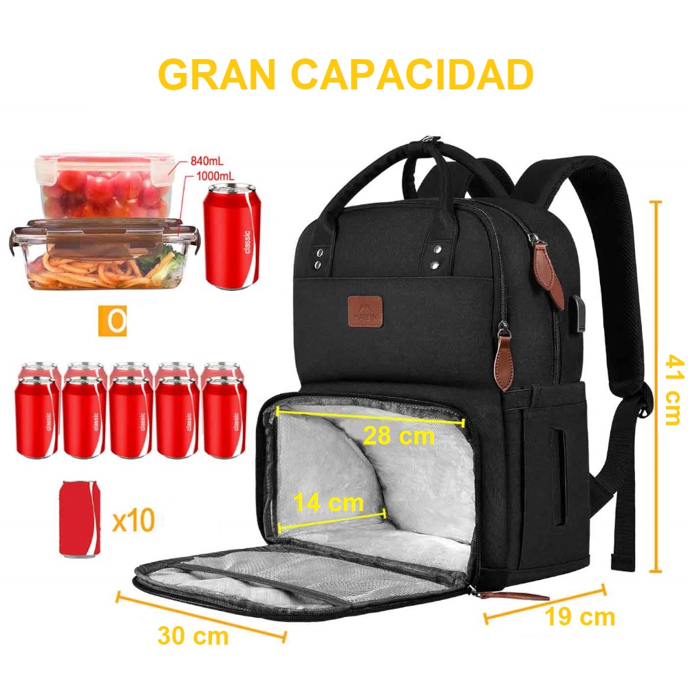 MOCHILA MATEIN 1162 TERMICA CLASICO LONCHERA USB PORTALAPTOP 15.6 - 6