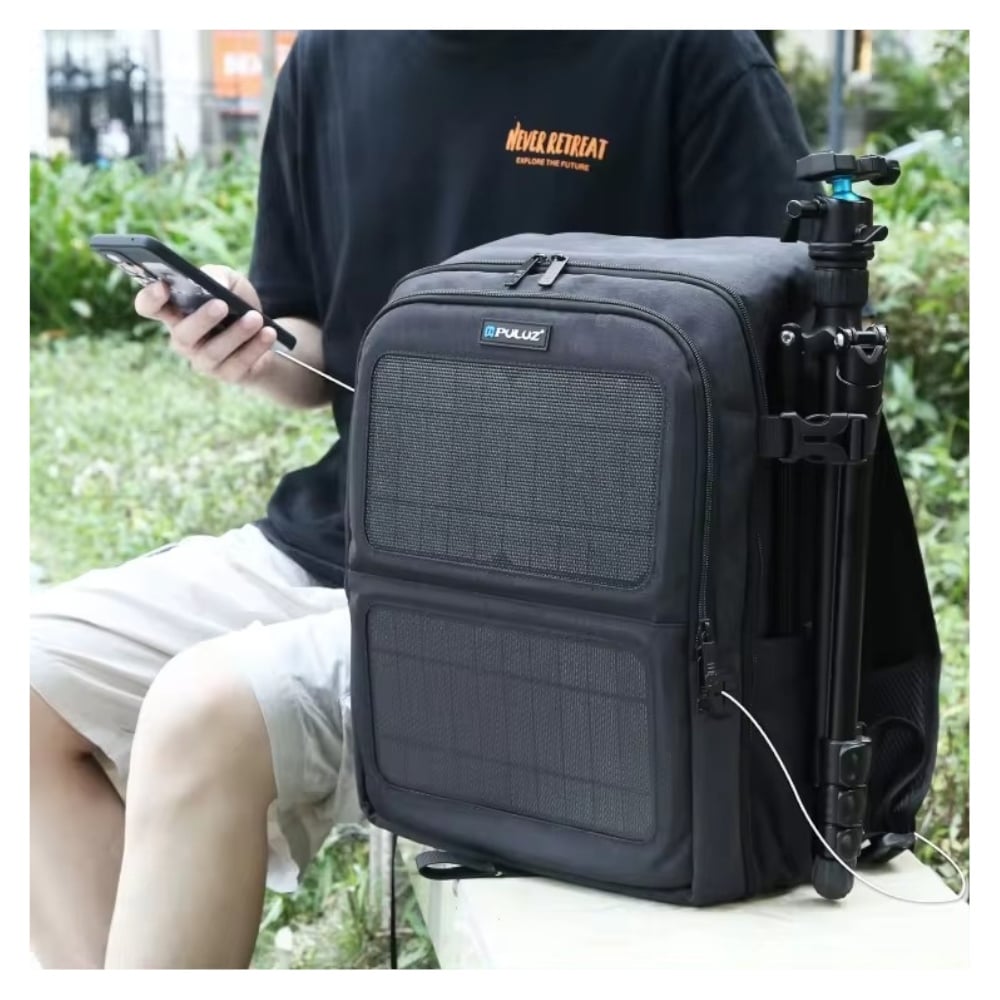 MOCHILA CON PANEL SOLAR PULUZ 5018 FOTOGRAFICA DSLR CAMARA DOBLE USB - 2