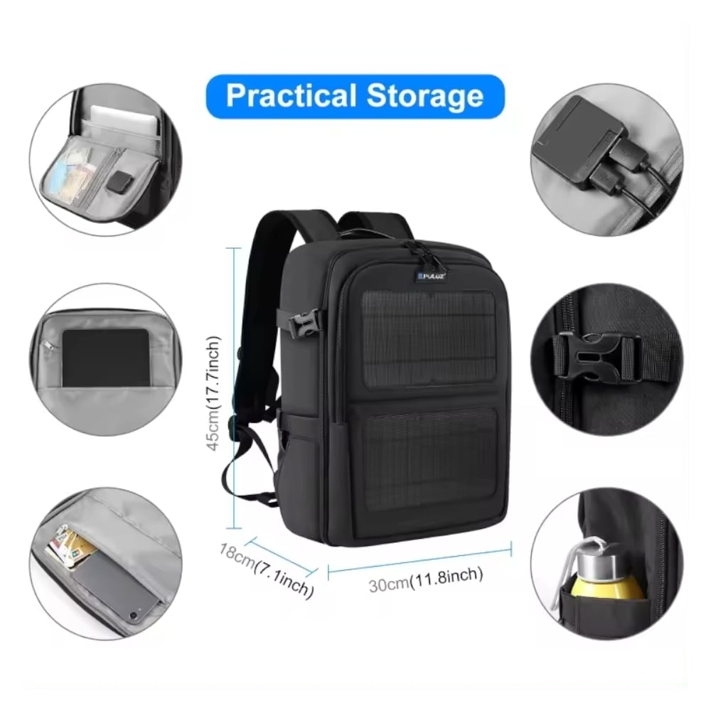 MOCHILA CON PANEL SOLAR PULUZ 5018 FOTOGRAFICA DSLR CAMARA DOBLE USB - 4