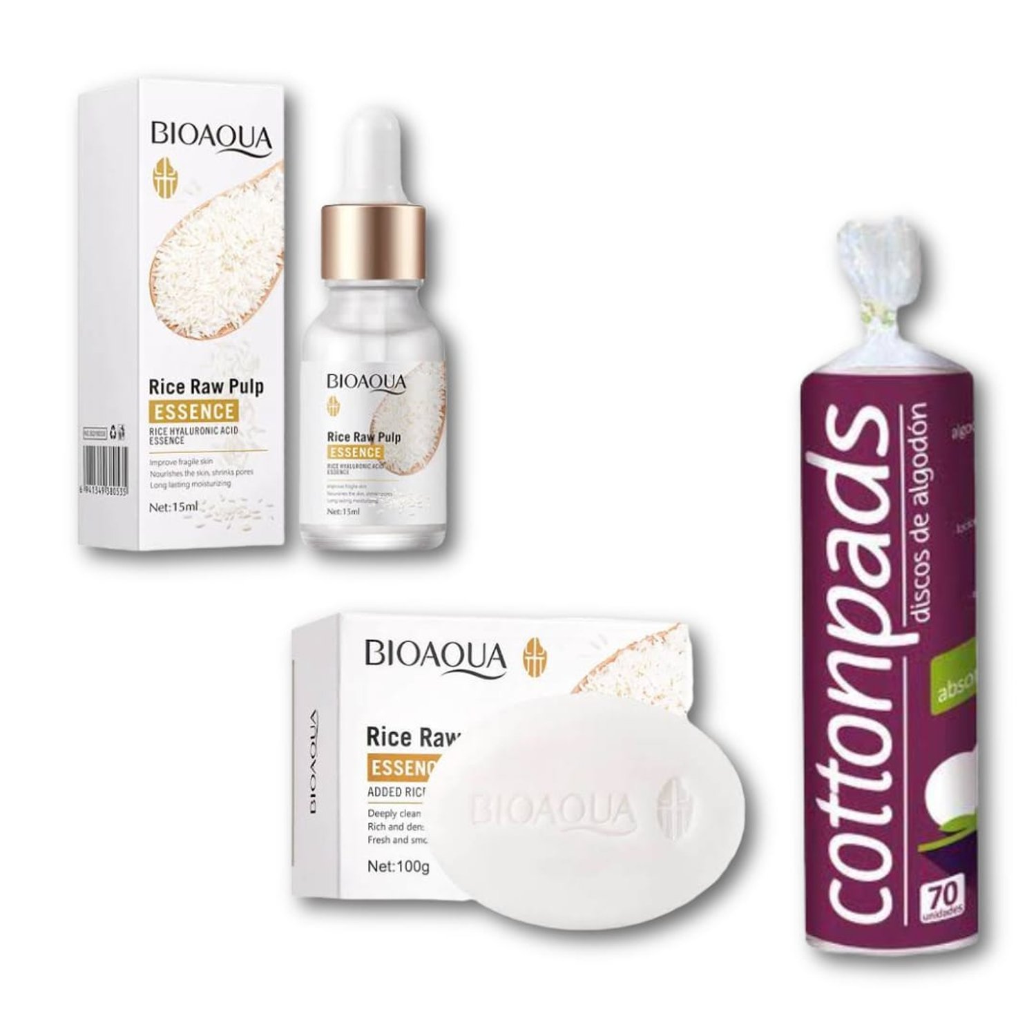 SERUM DE ARROZ + JABÓN DE ARROZ + DISCOS DE ALGODÓN DESMAQUILLANTE 70 UND - 1