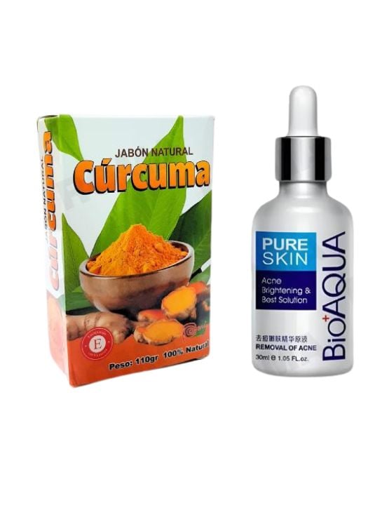 JABÓN EN BARRA DE CÚRCUMA 110G Y SERUM ANTI ACNÉ BIOAQUA 30ML - 1