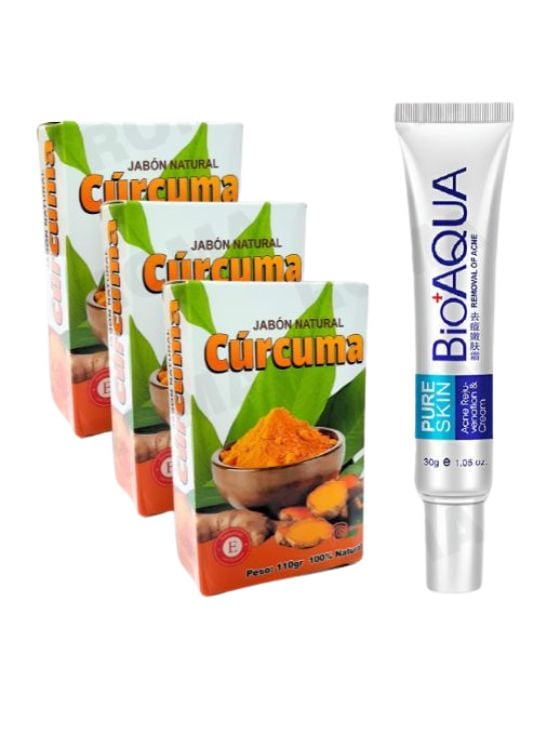 PACK 3 JABÓN EN BARRA DE CÚRCUMA 110G Y CREMA ANTI ACNÉ 30G - 1
