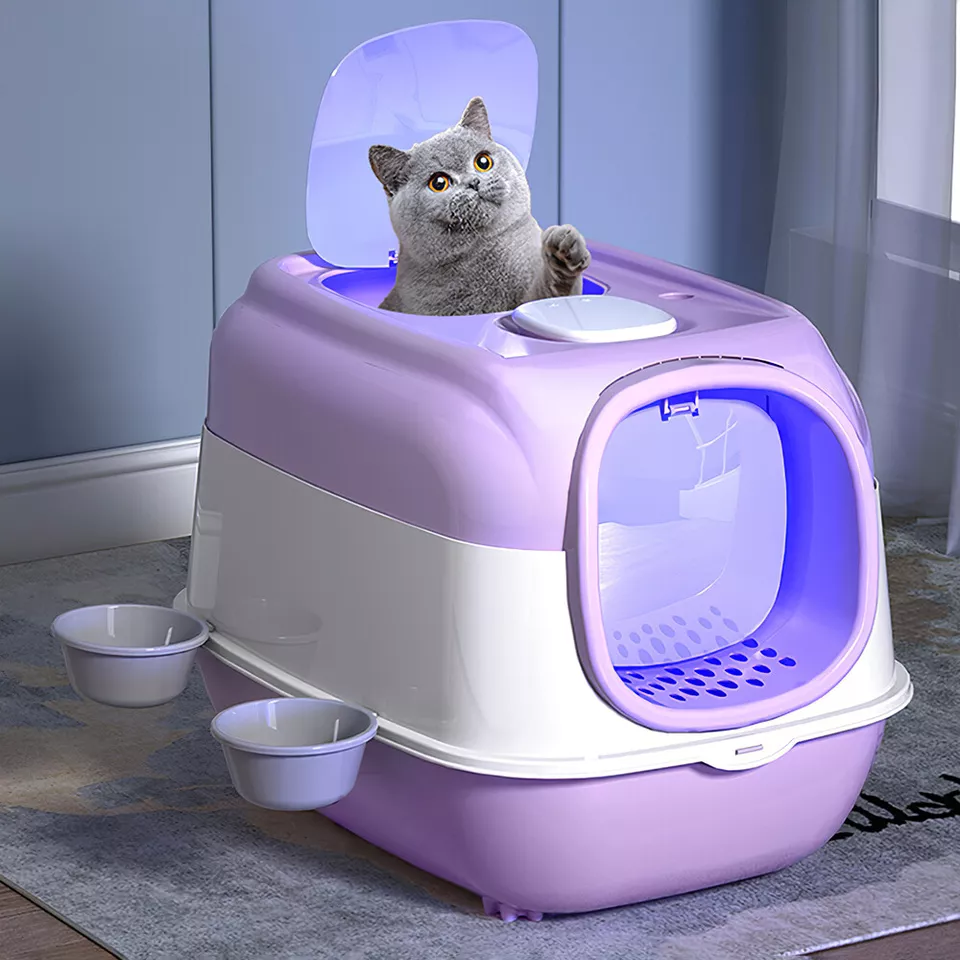 ARENERO LED DOBLE PUERTA PARA GATOS CONTRA BACTERIAS ROSA - 4