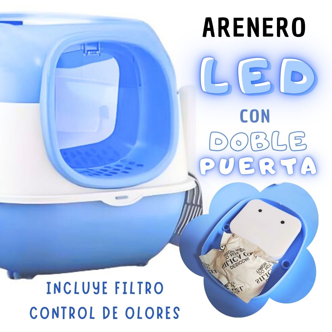 ARENERO LED DOBLE PUERTA PARA GATOS CONTRA BACTERIAS AZUL - 6