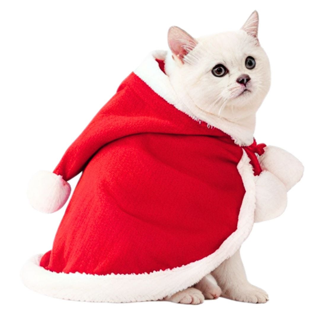 CAPA CON CAPUCHA Y LAZO AJUSTABLE PARA NAVIDAD PARA MASCOTAS TALLA L - 1