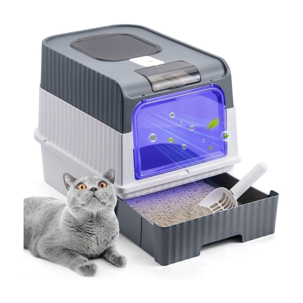 ARENERO BOX LED ANTIBACTERIAL DOBLE PUERTA CON FILTRO Y BANDEJA EXTRAÍBLE GRIS PARA MASCOTAS - 1
