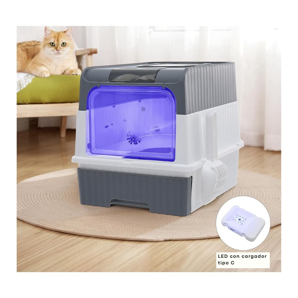 ARENERO BOX LED ANTIBACTERIAL DOBLE PUERTA CON FILTRO Y BANDEJA EXTRAÍBLE GRIS PARA MASCOTAS - 6