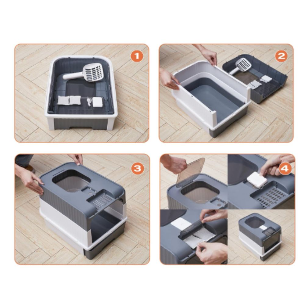 ARENERO BOX LED ANTIBACTERIAL DOBLE PUERTA CON FILTRO Y BANDEJA EXTRAÍBLE GRIS PARA MASCOTAS - 7