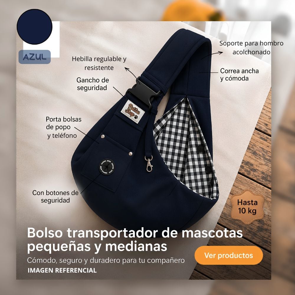 BOLSO Regulable Transportador para Mascotas Pequeñas y Medianas AZUL - 2
