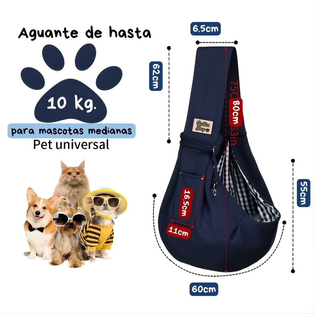BOLSO Regulable Transportador para Mascotas Pequeñas y Medianas AZUL - 5