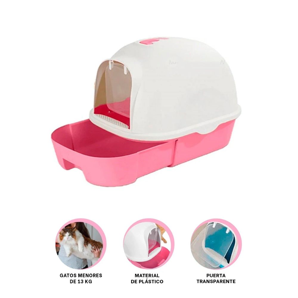 ARENERO IGLÚ GRANDE CON BANDEJA EXTRAÍBLE PARA GATOS ROSA - 1