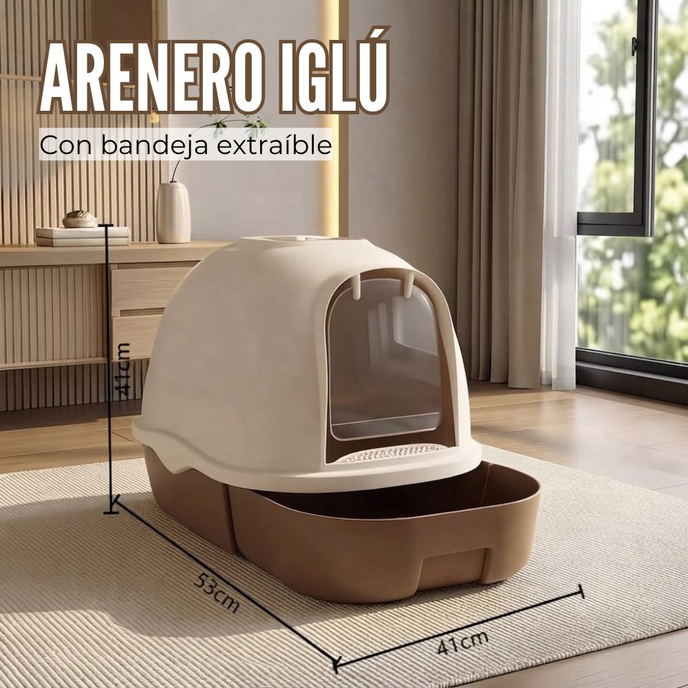 ARENERO IGLÚ GRANDE CON BANDEJA EXTRAÍBLE PARA GATOS MELÓN - 10