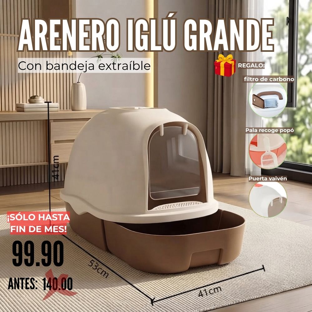 ARENERO IGLÚ GRANDE CON BANDEJA EXTRAÍBLE PARA GATOS MELÓN - 2