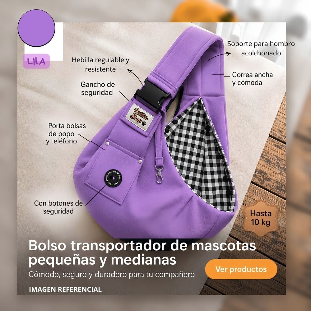 BOLSO REGULABLE TRANSPORTADOR PARA MASCOTAS PEQUEÑAS Y MEDIANAS - 4