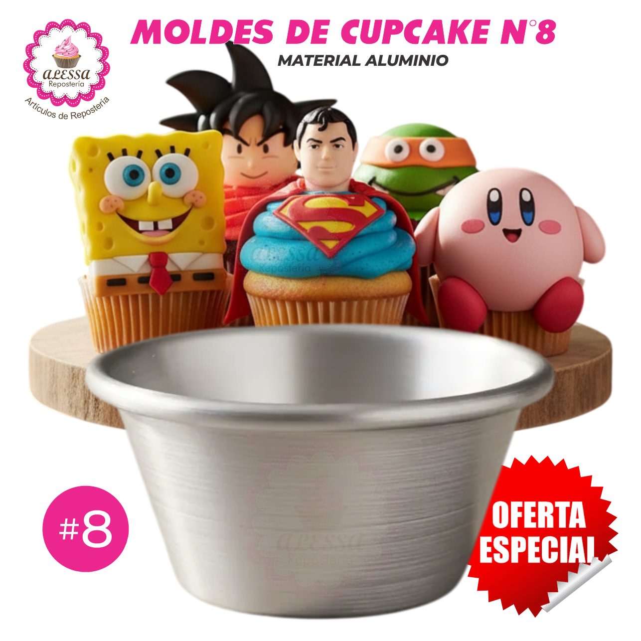 MOLDE DE CUPCAKE N°8 DE ALUMINIO PARA REPOSTERIA - 1 DOCENA - 1