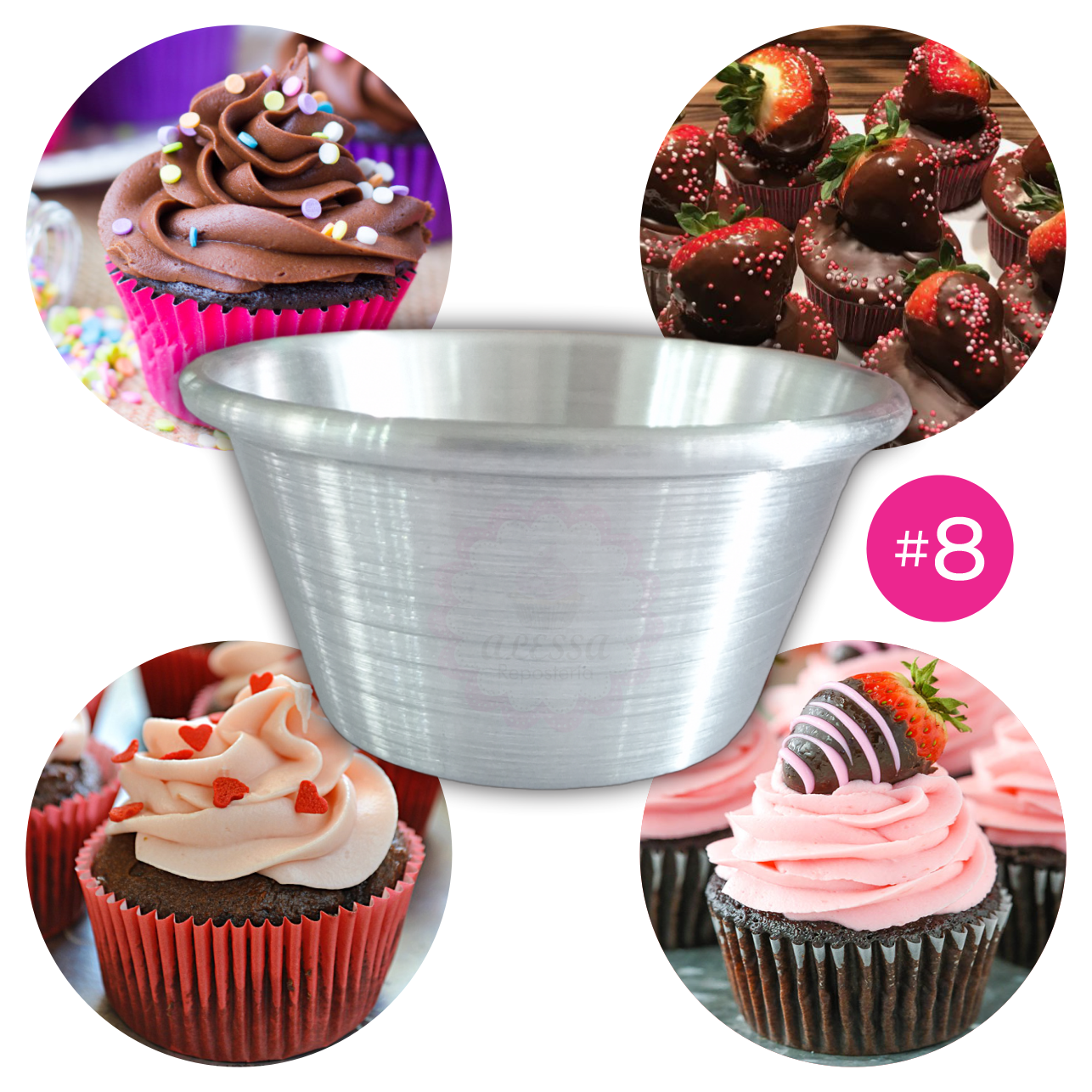 MOLDE DE CUPCAKE N°8 DE ALUMINIO PARA REPOSTERIA - 1 DOCENA - 2