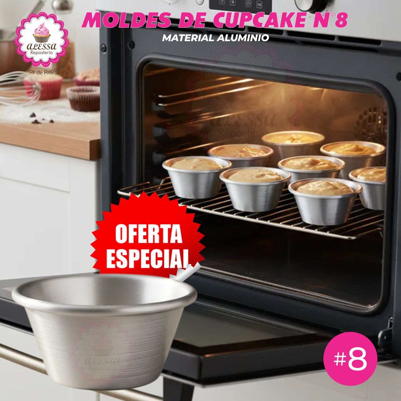 MOLDE DE CUPCAKE N°8 DE ALUMINIO PARA REPOSTERIA - 1 DOCENA - 3