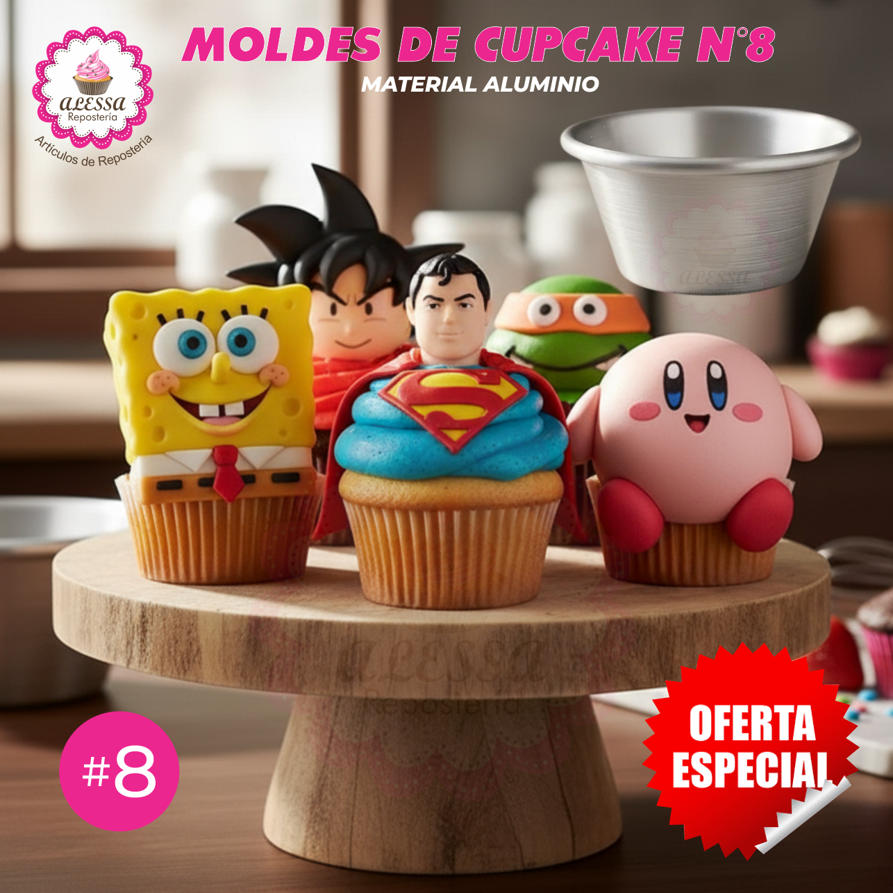 MOLDE DE CUPCAKE N°8 DE ALUMINIO PARA REPOSTERIA - 1 DOCENA - 5
