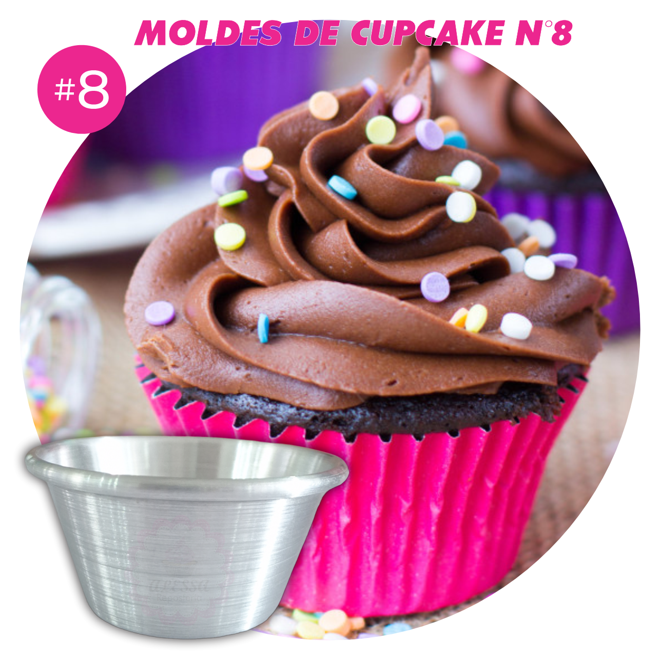 MOLDE DE CUPCAKE N°8 DE ALUMINIO PARA REPOSTERIA - 1 DOCENA - 6