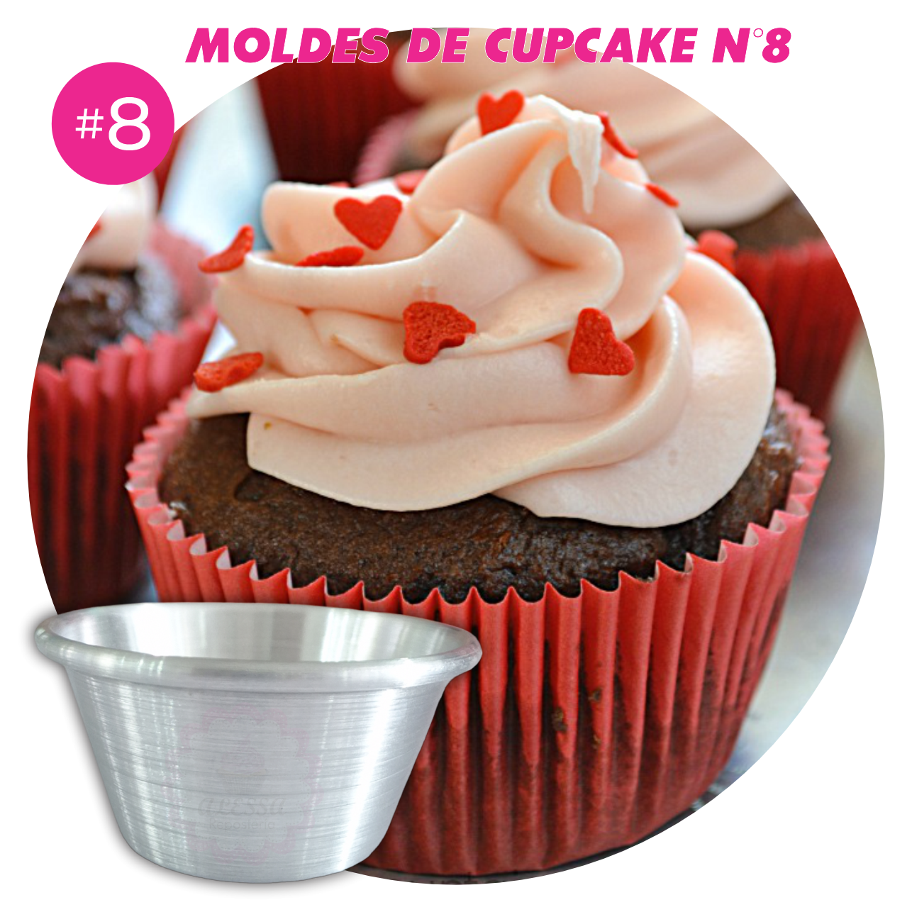 MOLDE DE CUPCAKE N°8 DE ALUMINIO PARA REPOSTERIA - 1 DOCENA - 8