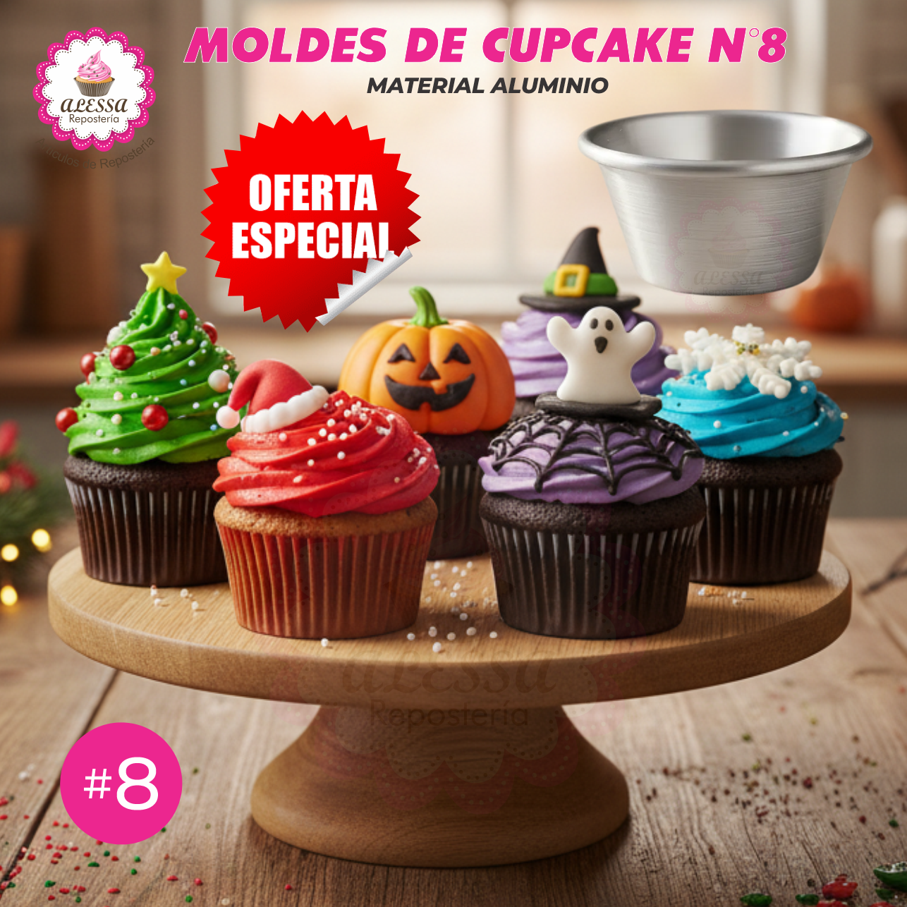 MOLDE DE CUPCAKE N°8 DE ALUMINIO PARA REPOSTERIA - 1 DOCENA - 9