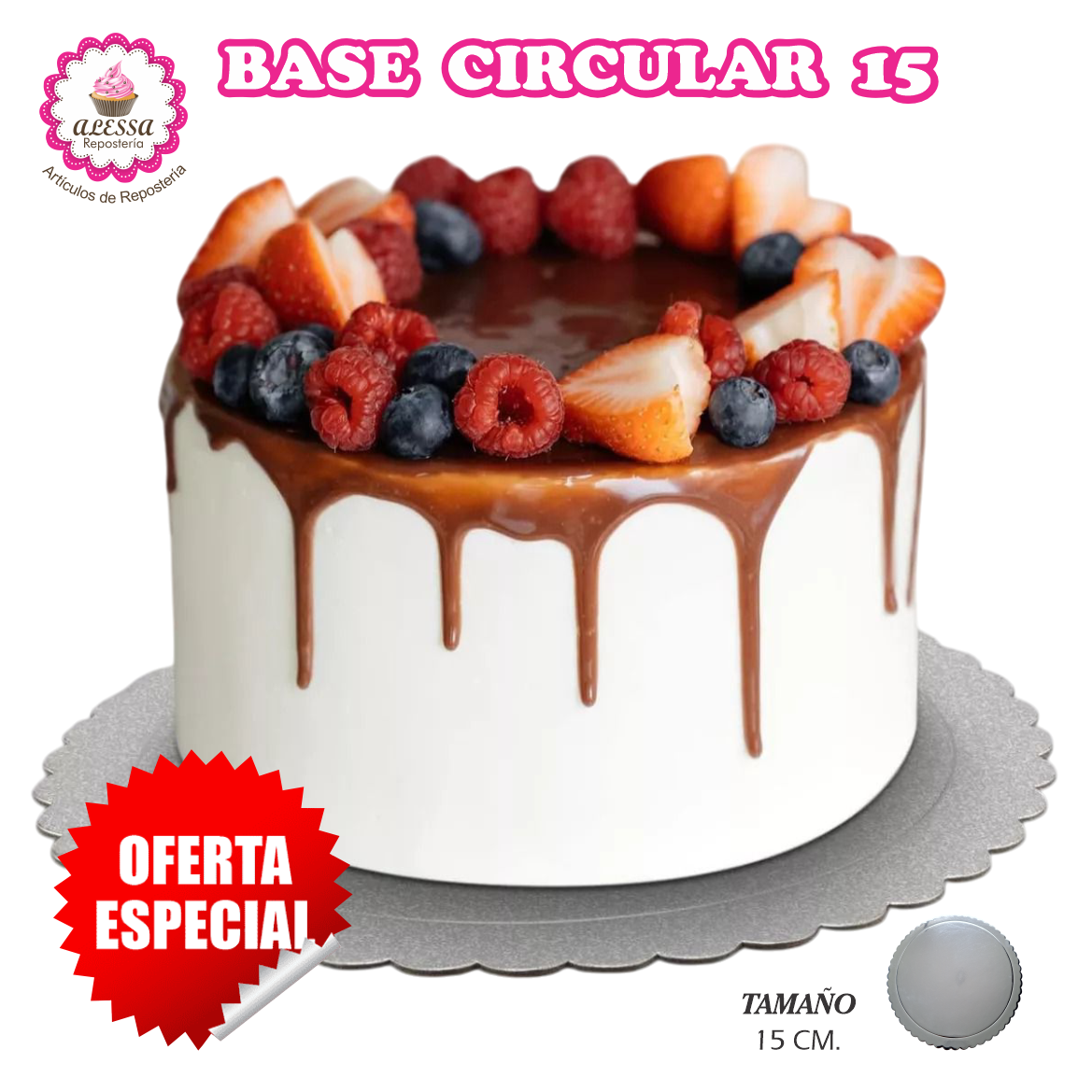 12 BASES DORADAS, PLATEADAS O BLANCAS DE PASTEL DE 15 CM. PARA REPOSTERIA - 1