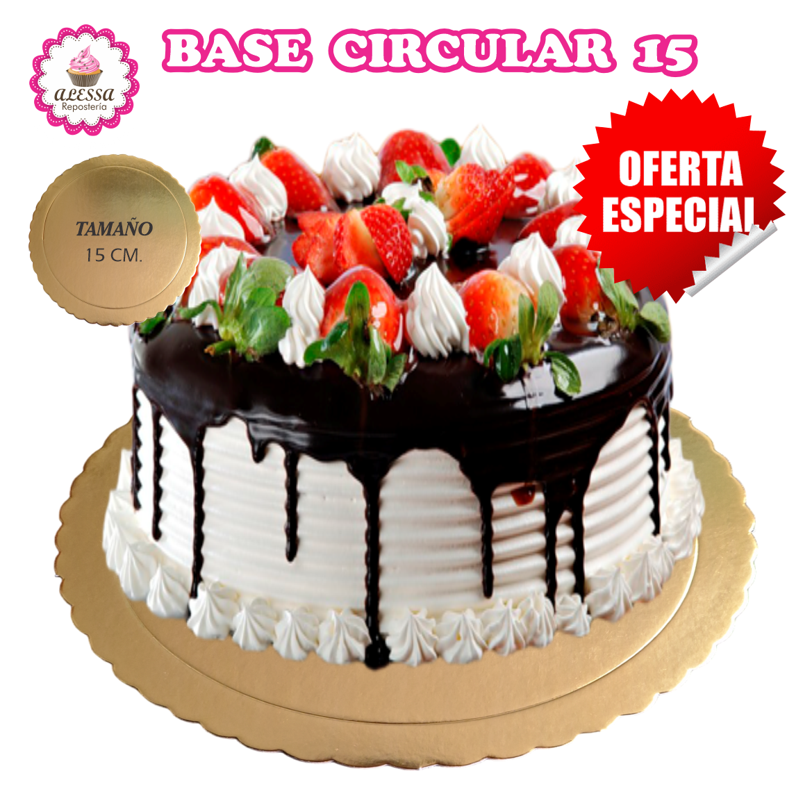 12 BASES DORADAS, PLATEADAS O BLANCAS DE PASTEL DE 15 CM. PARA REPOSTERIA - 1