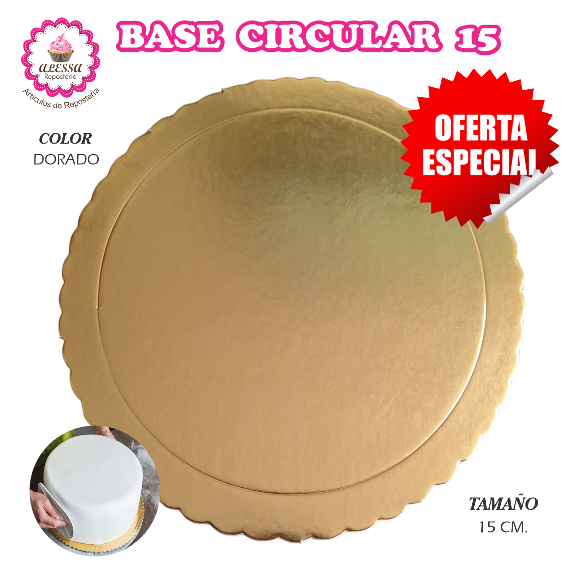 12 BASES DORADAS, PLATEADAS O BLANCAS DE PASTEL DE 15 CM. PARA REPOSTERIA - 2