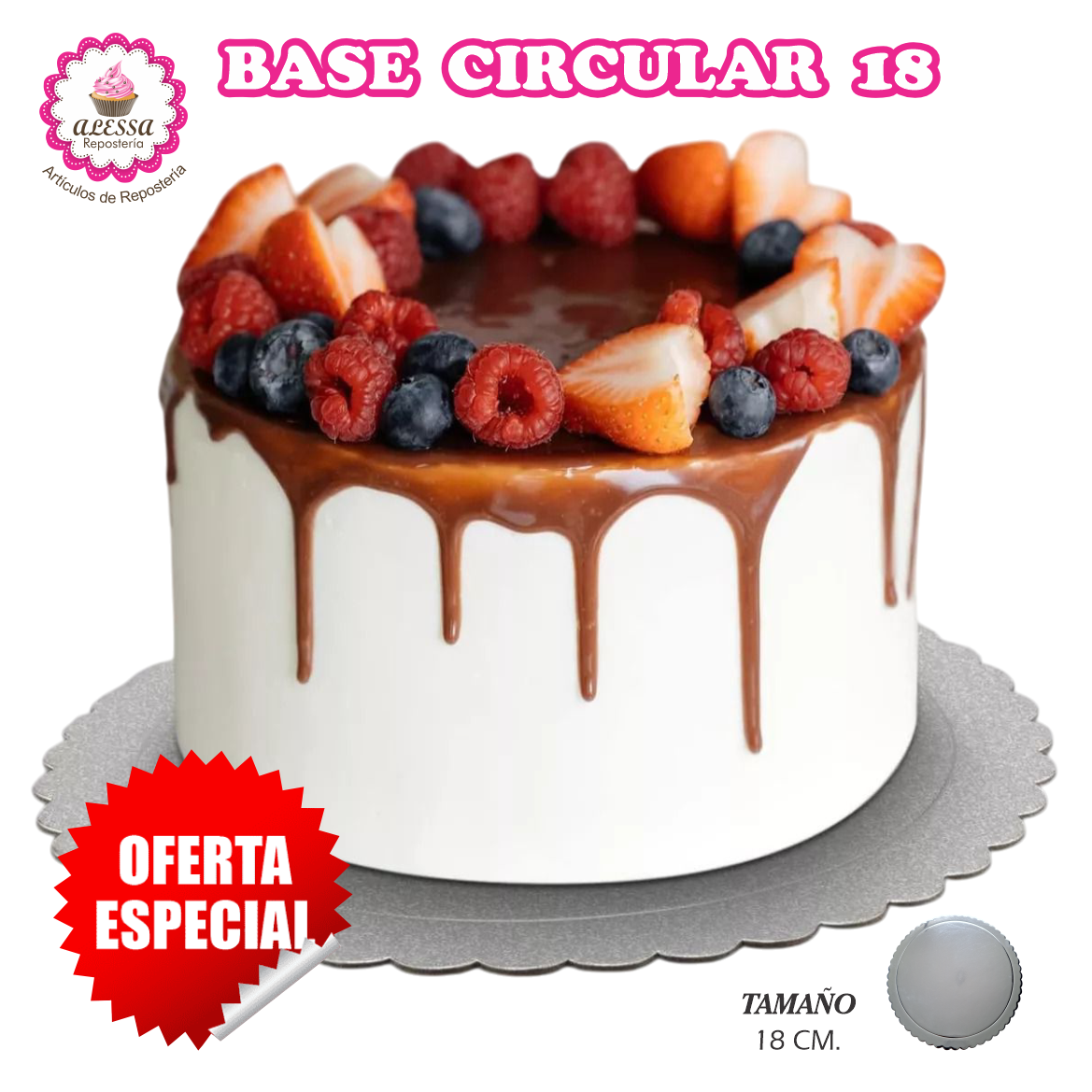12 BASES DORADAS, PLATEADAS O BLANCAS DE TORTA PASTEL DE 18 CM. PARA REPOSTERIA - 1