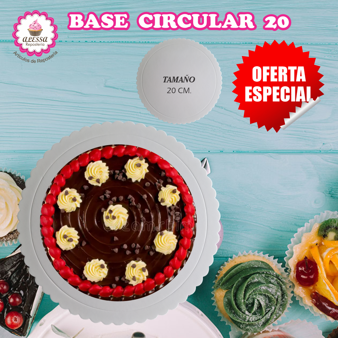50 BASES DORADAS, PLATEADAS O BLANCAS DE TORTA PASTEL DE 20 CM. PARA REPOSTERIA - 3