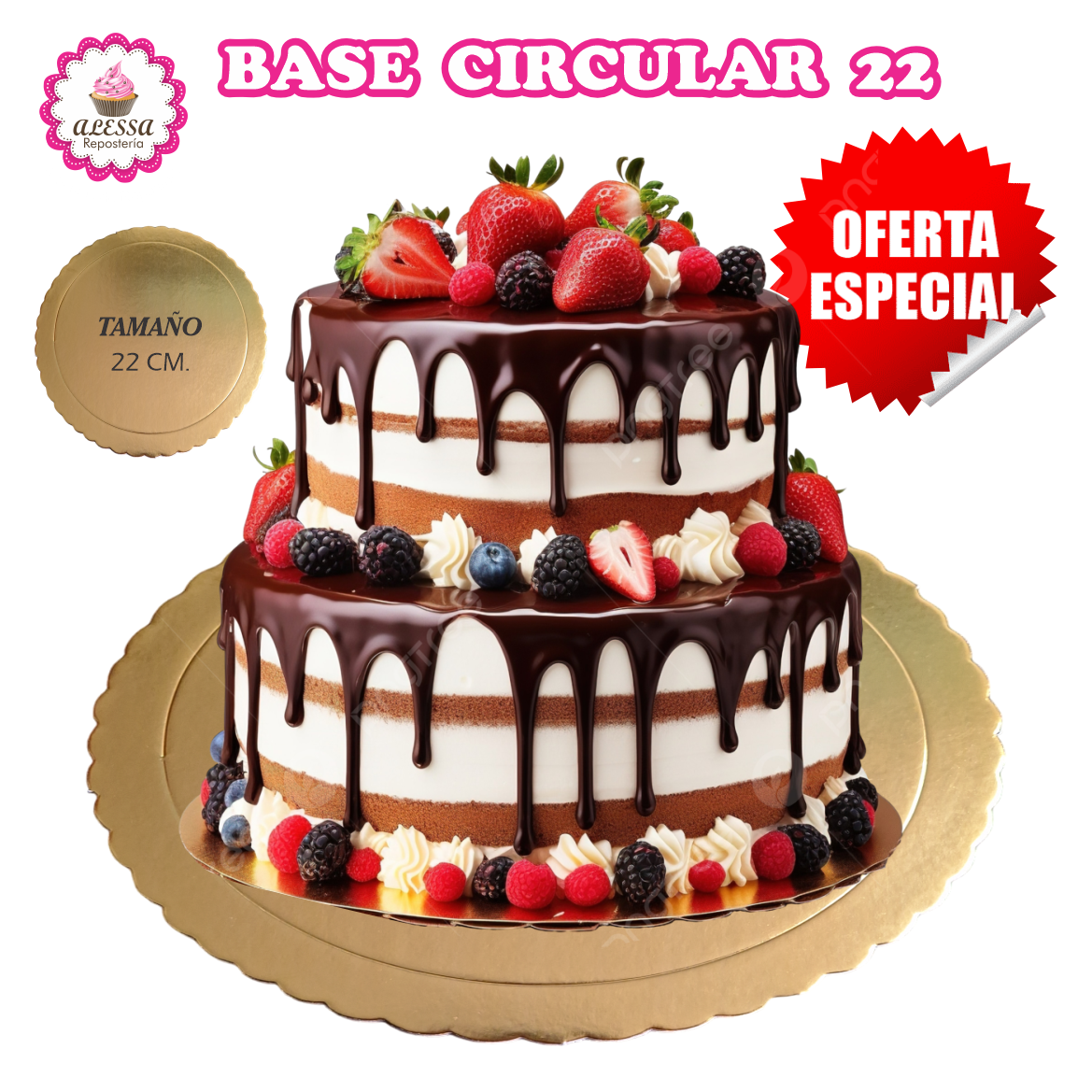 100 BASES DORADAS, PLATEADAS O BLANCAS DE TORTA PASTEL DE 22 CM. PARA REPOSTERIA - 1