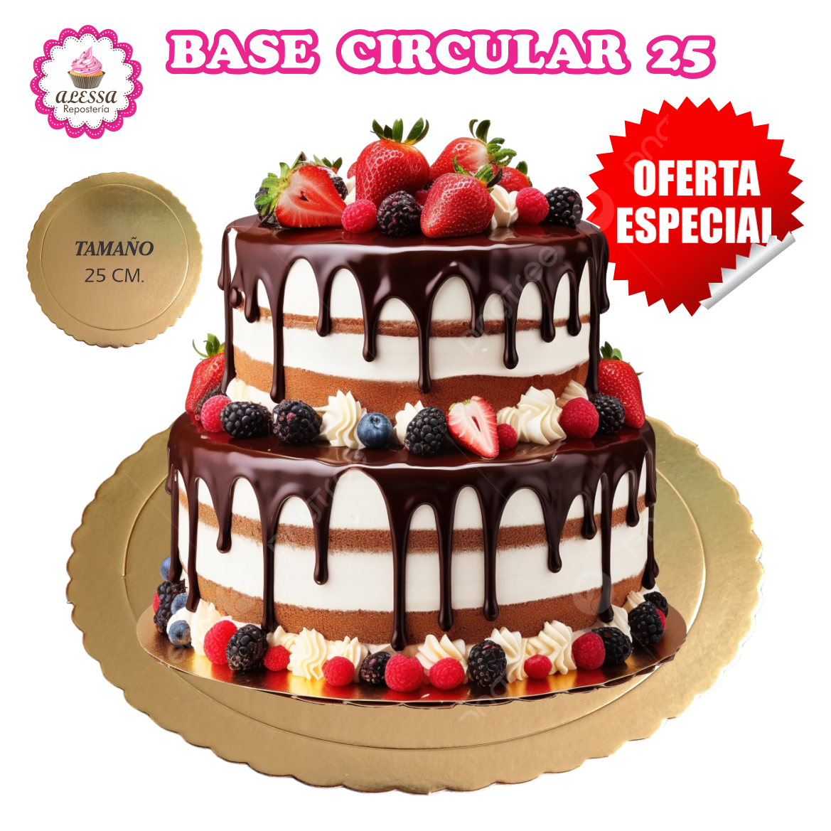 12 BASES DORADAS, PLATEADAS O BLANCAS DE TORTA PASTEL DE 25 CM. PARA REPOSTERIA - 1