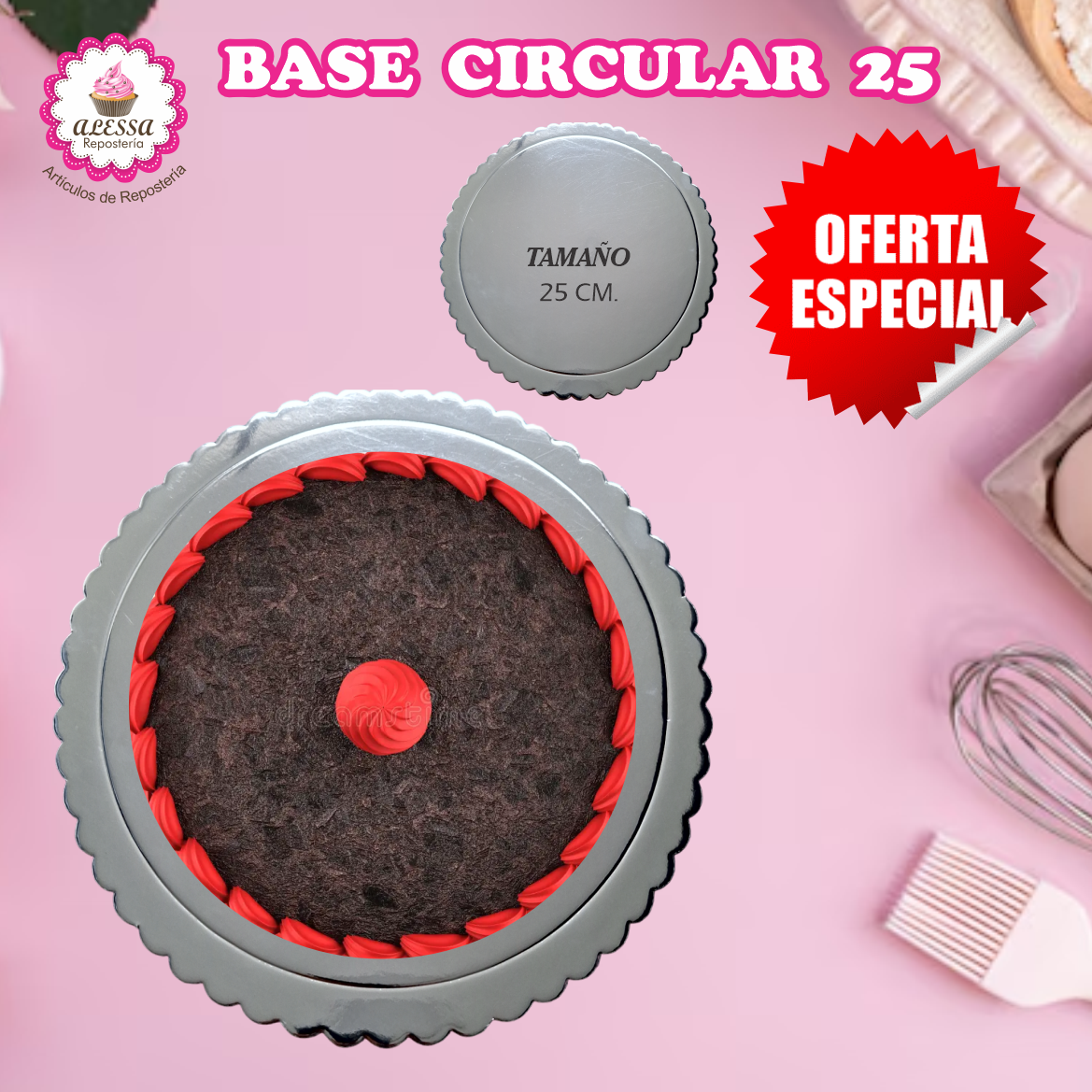 12 BASES DORADAS, PLATEADAS O BLANCAS DE TORTA PASTEL DE 25 CM. PARA REPOSTERIA - 3