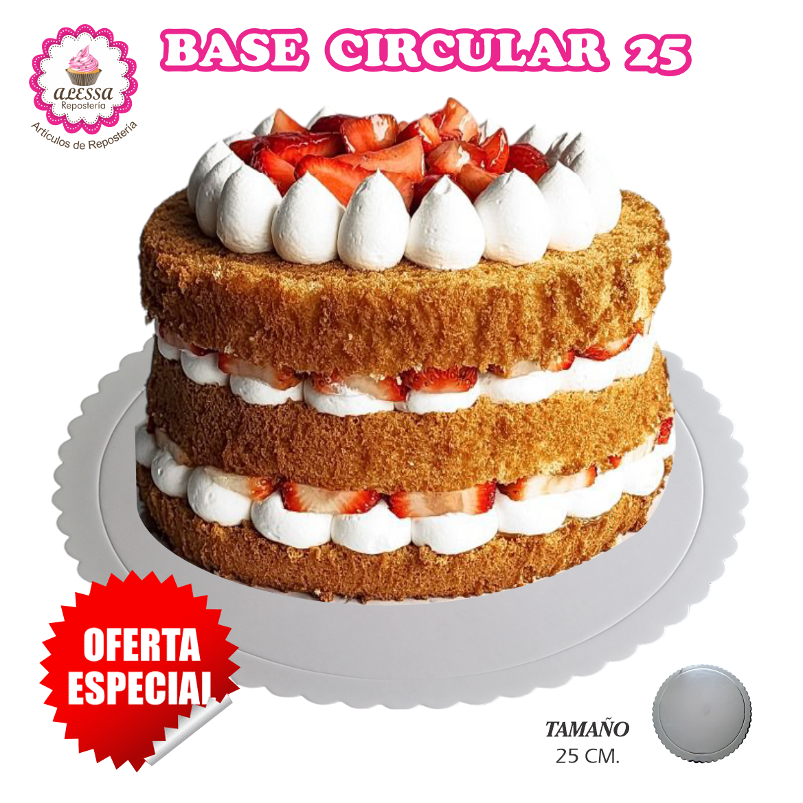 50 BASES DORADAS, PLATEADAS O BLANCAS DE TORTA PASTEL DE 25 CM. PARA REPOSTERIA - 1