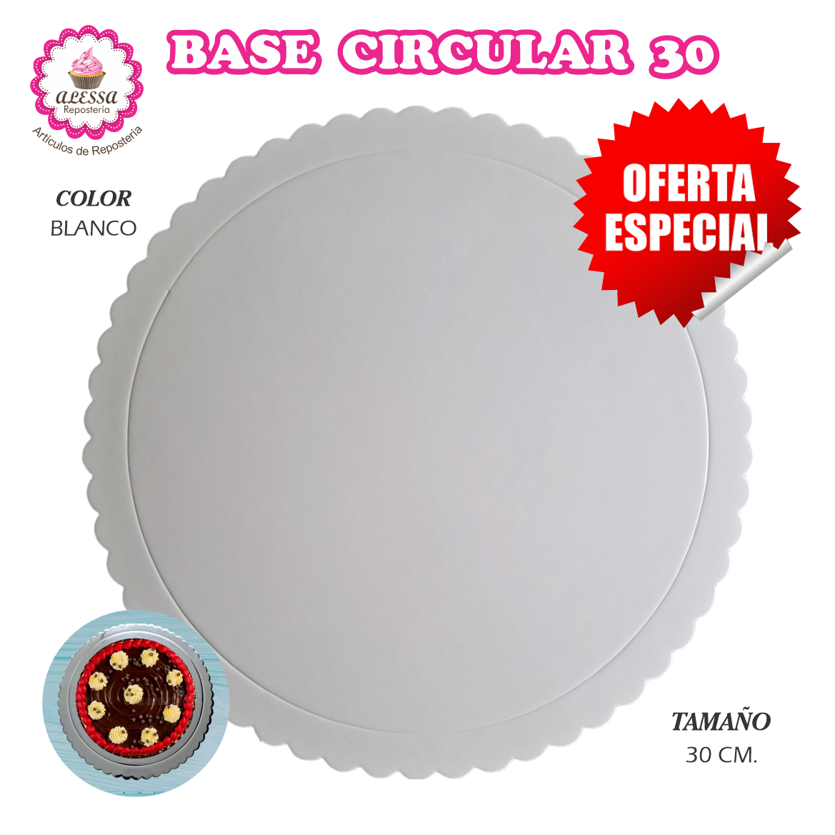 50 BASES DORADAS, PLATEADAS O BLANCAS DE TORTA PASTEL DE 30 CM. PARA REPOSTERIA - 2
