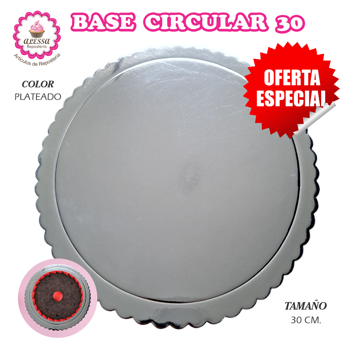 100 BASES DORADAS, PLATEADAS O BLANCAS DE TORTA PASTEL DE 30 CM. PARA REPOSTERIA - 2