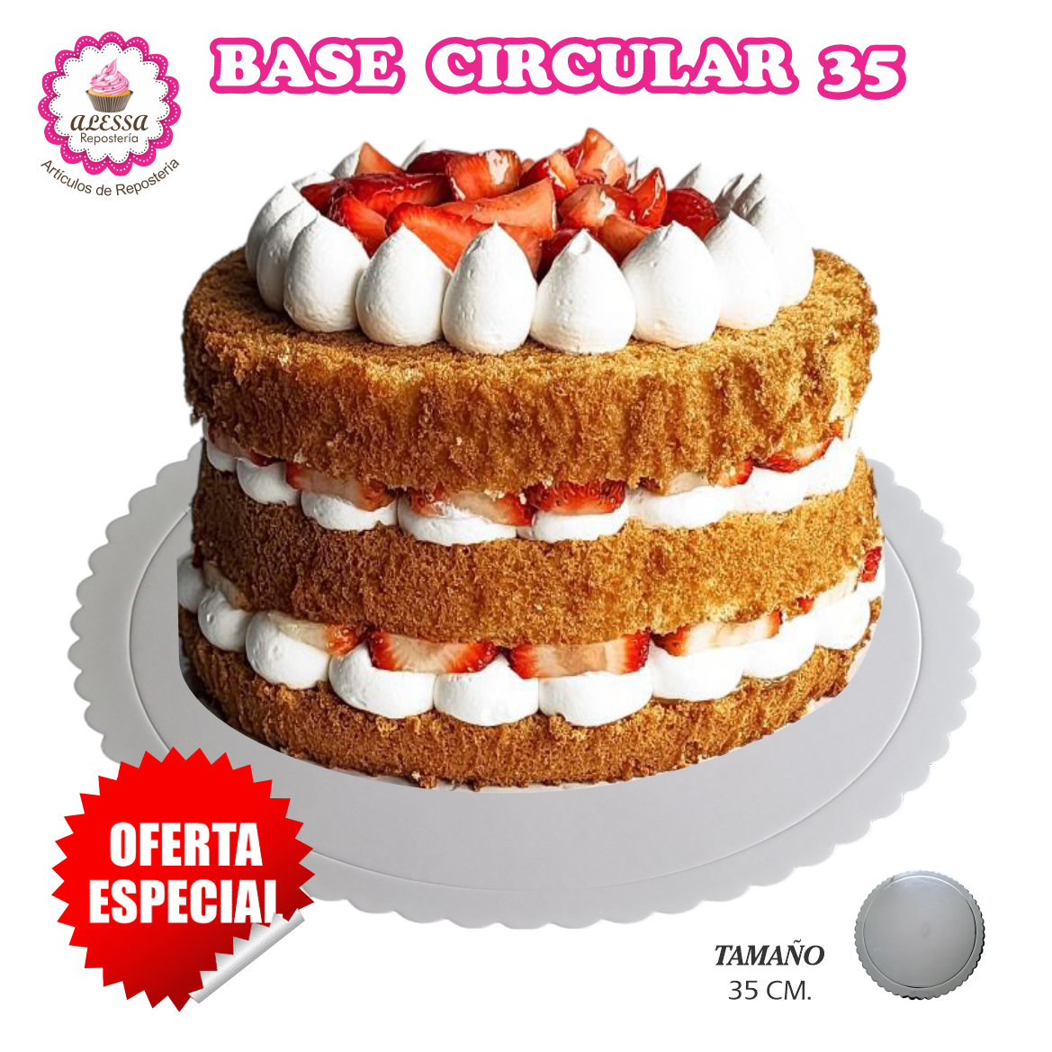 12 BASES DORADAS, PLATEADAS O BLANCAS DE TORTA PASTEL DE 35 CM. PARA REPOSTERIA - 1
