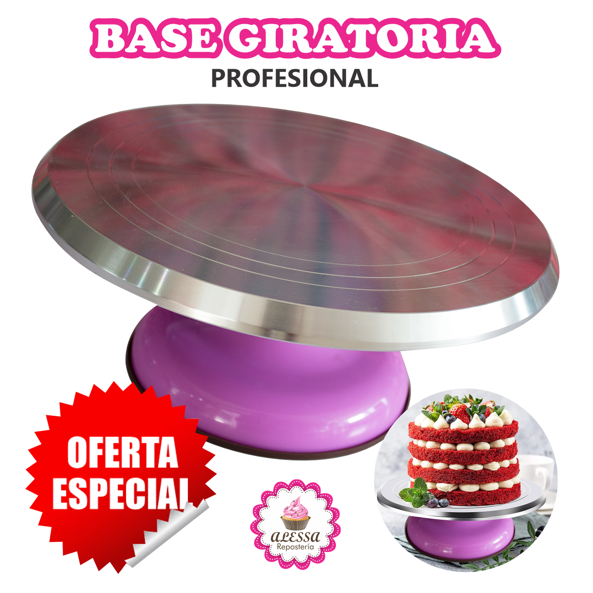 BASE GIRATORIA PARA REPOSTERIA DE ALUMINIO PROFESIONAL - 1